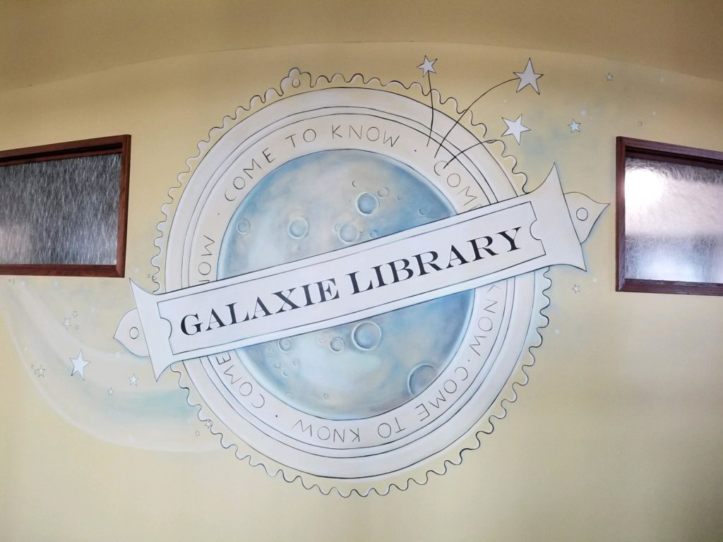 Galaxie Library sign painted on wall