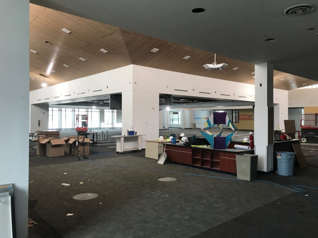Current front entrance of the library sits vacant with a few remaining items